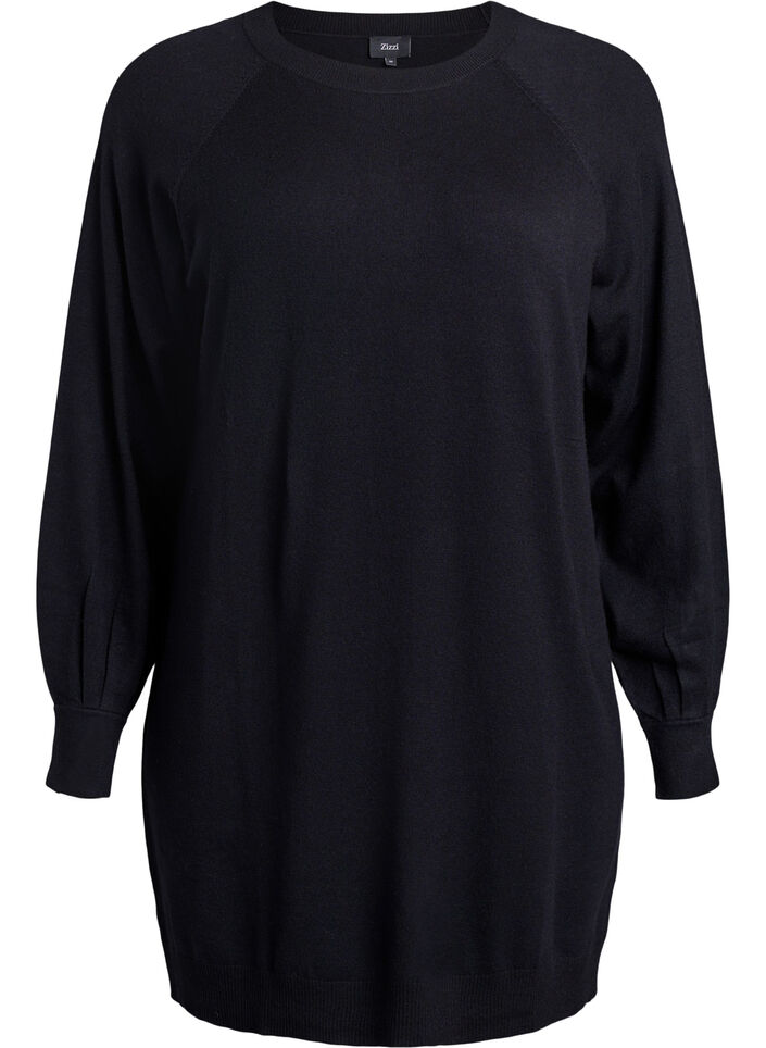 Kort strikkekjole med raglanermer, Svart, Packshot image number 0