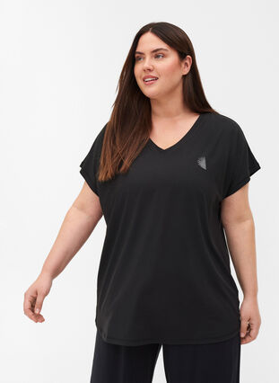 Kortermet T-skjorte til trening med V-hals, Black, Model image number 0