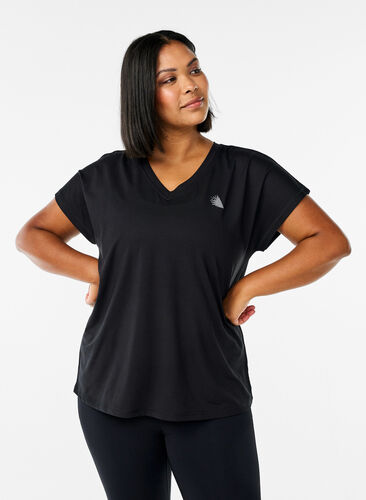 Kortermet T-skjorte til trening med V-hals, Black, Model image number 0