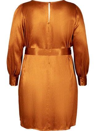 Skinnende kjole med belte og puffermer, Buckthorn Brown, Packshot image number 1