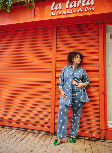 Zizzi Høy midje Gemma jeans med tusenfryd, Blå, Image image number 0