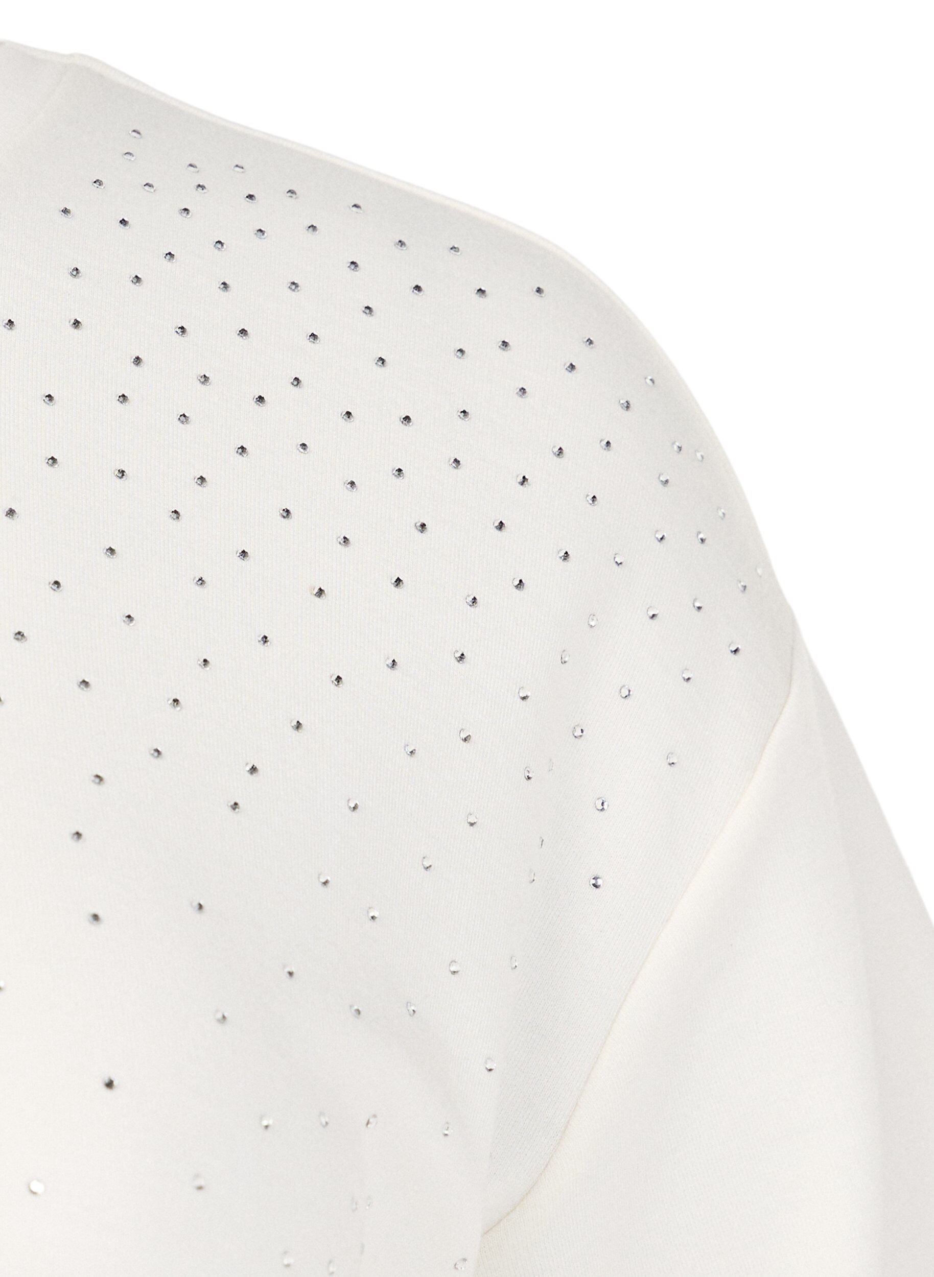 Zizzi T-skjorte med strass og rund hals, Hvit, Packshot image number 2