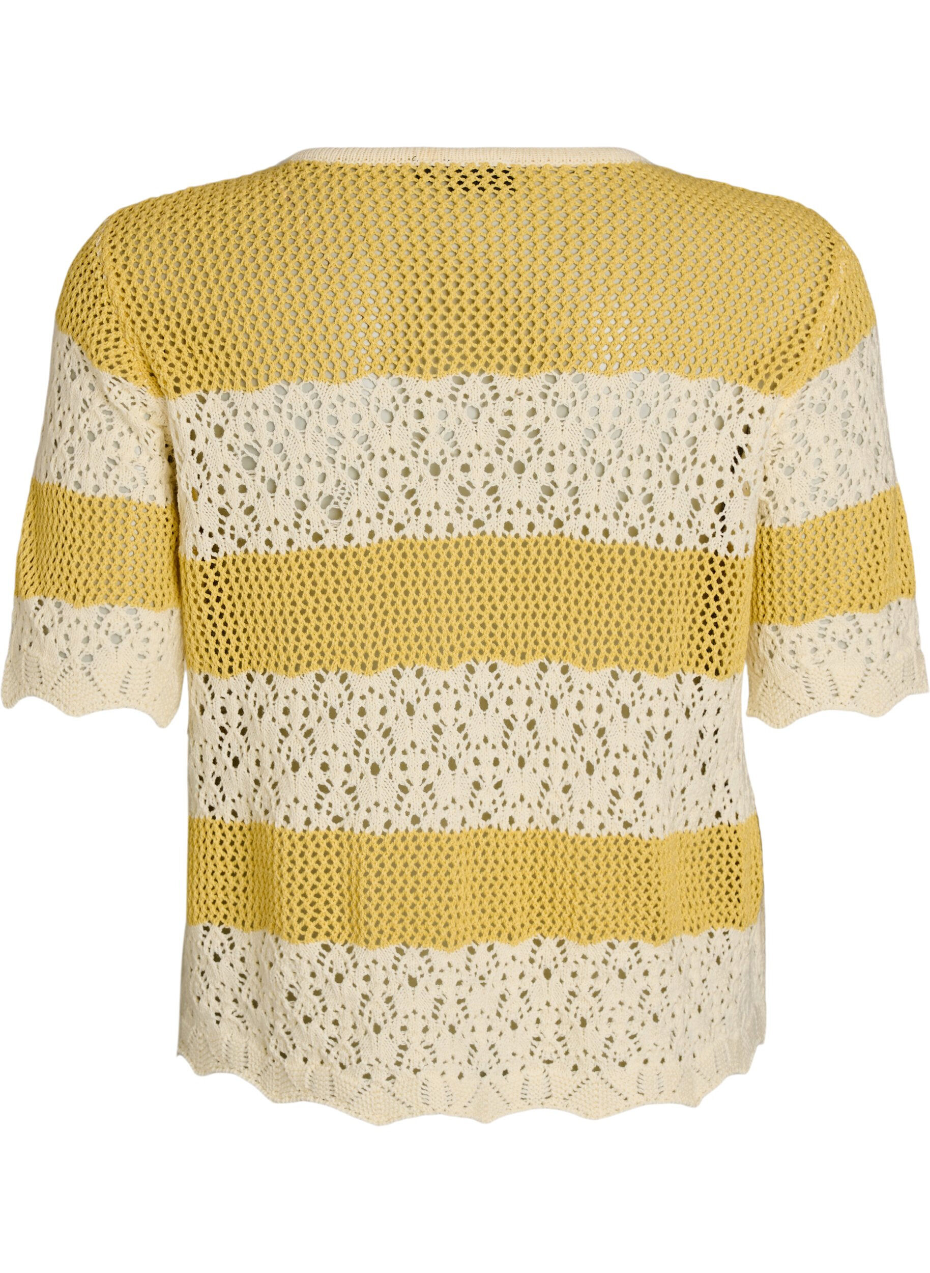 Zizzi Strikket cardigan med hullbroderi og striper, Gul, Packshot image number 1