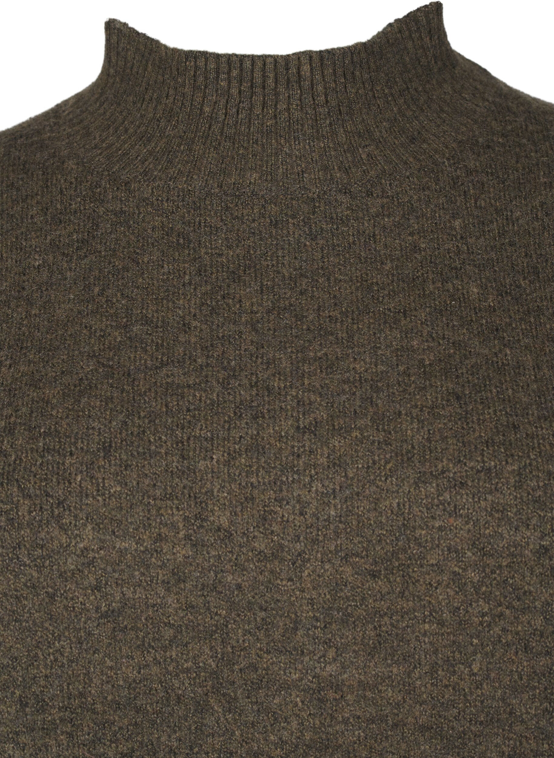 Zizzi Strikket ullbluse med h&oslash;y hals, Sea Turtle Mel., Packshot image number 2