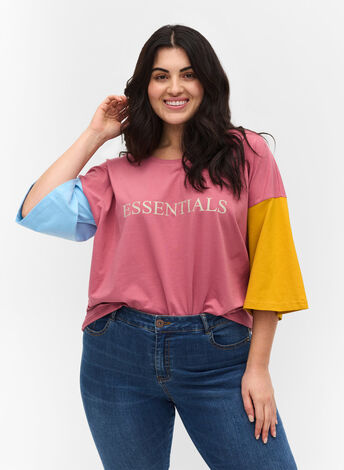 T-skjorte med colorblock og 2/4-ermer