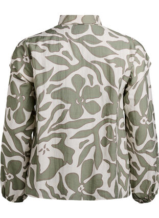 Zizzi Trykt skjortebluse med rysjedetaljer, Grønn, Packshot image number 1