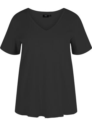 T-skjorte med en ribbet struktur i bomull, Black, Packshot image number 0