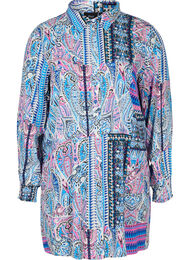 Lang viskoseskjorte i paisleymønster, Blue Pink Paisley 