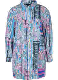 Lang viskoseskjorte i paisleymønster, Blue Pink Paisley 