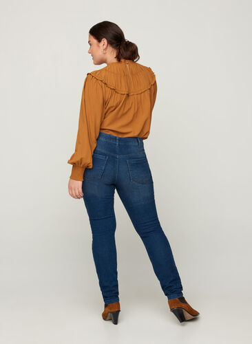 Sanna jeans med glidelåsdetaljer, Blue denim, Model image number 0