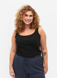 Tanktopp i bomull med ribb, Black, Model