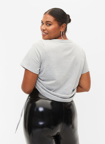 Cropped T-skjorte med knyting, Light Grey Melange, Model image number 1