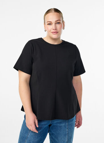 Zizzi Kortermet bluse med figursydde innsnitt, Svart, Model image number 0