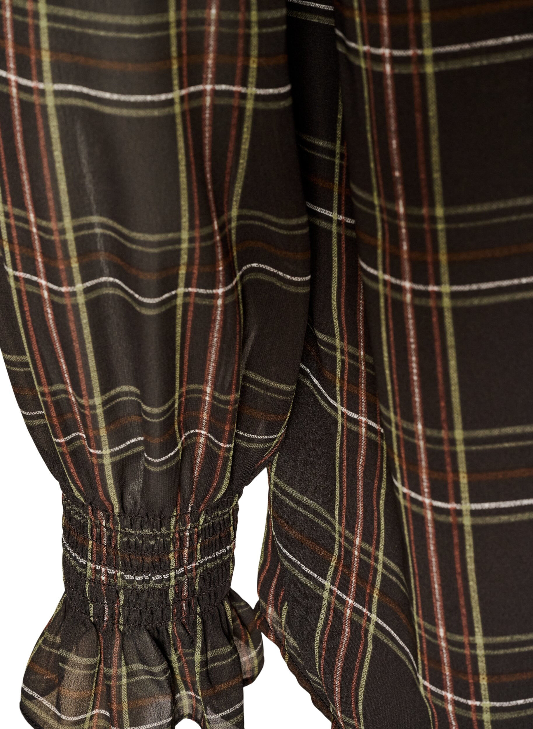 ZizziBluse med rutete og rysje detaljer, Gr&oslash;nn, Packshot image number 3
