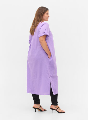 Lang skjortekjole med korte ermer, Bougainvillea, Model image number 1