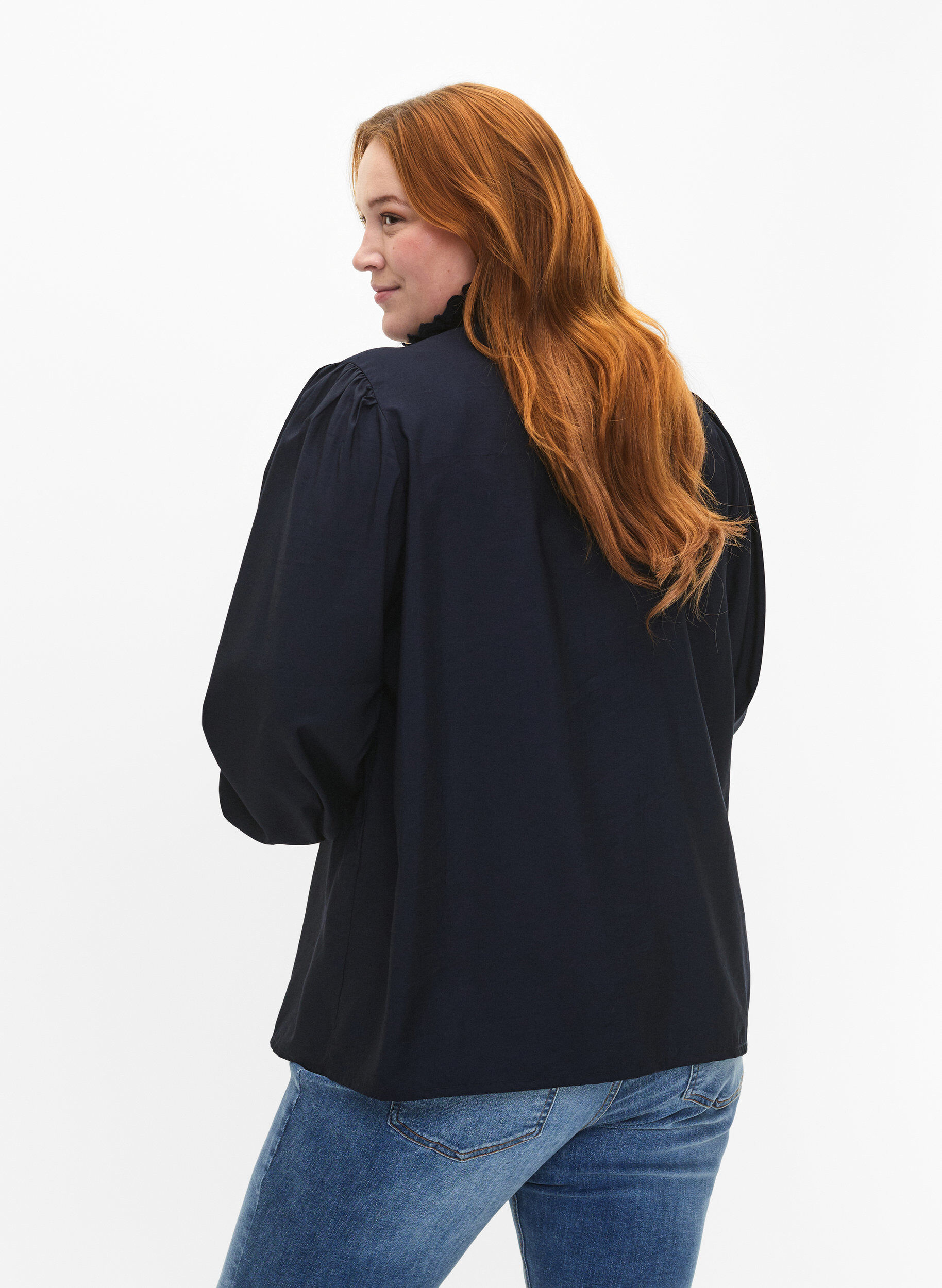 Zizzi Viscose skjorte Bluse med ruffles, Sky Captain, Model image number 1