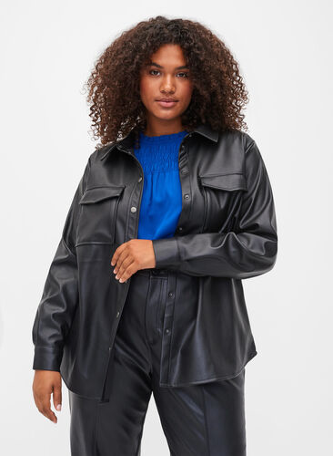 Skjorte i imitert skinn, Black, Model image number 0