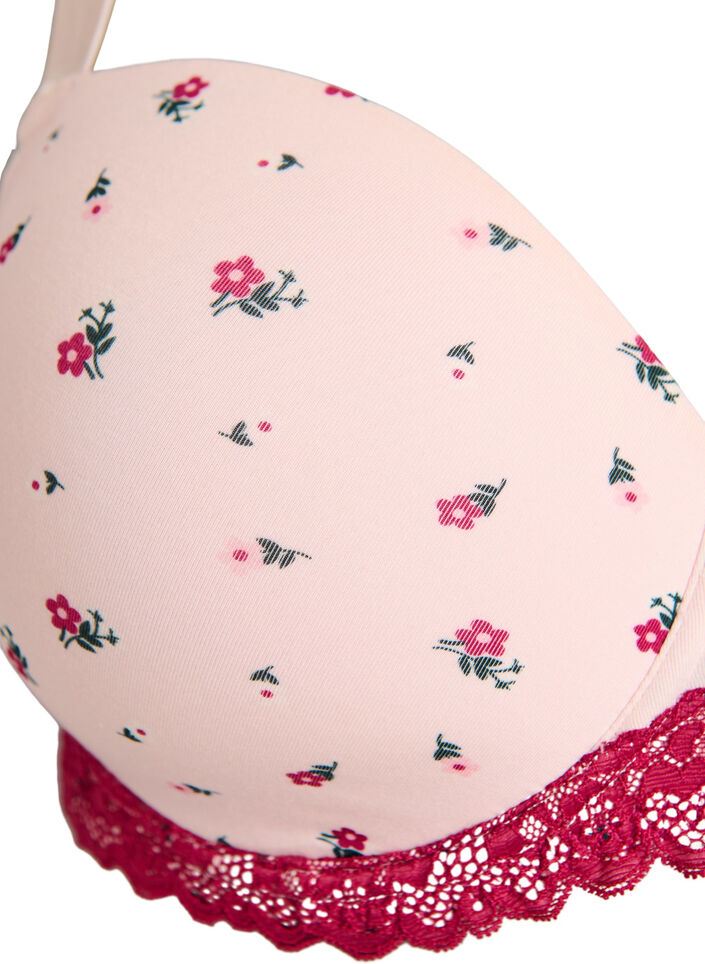 Formst&oslash;pt BH med blomstertrykk og blonder, Rosa, Packshot image number 2