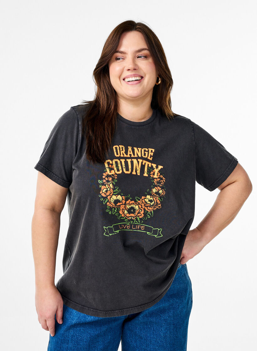 T-skjorte i økologisk bomull med et kult trykk, Grå, Model image number 0