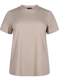 Basic T-skjorte i bomull med rund hals, Beige Basic T-skjorte i bomull med rund hals