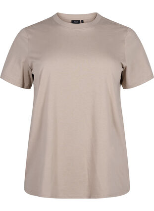Zizzi Basic T-skjorte i bomull med rund hals, Beige, Packshot image number 0
