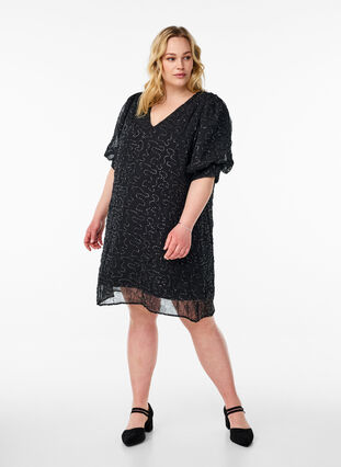 Zizzi Kort festkjole med paljetter, Svart, Model image number 1