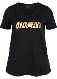 T-skjorte i bomull med V-hals, Black VACAY 