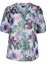Blomstrete bluse med 2/4-ermer, Purple Flower mix