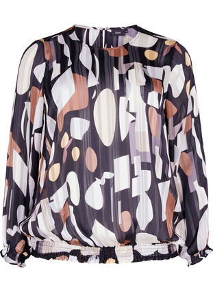 Mønstrete bluse med smock, Graphic AOP, Packshot image number 0