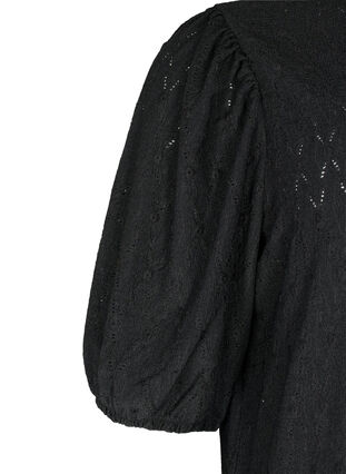 Kjole med strukturmønster og ballongermer, Black, Packshot image number 2