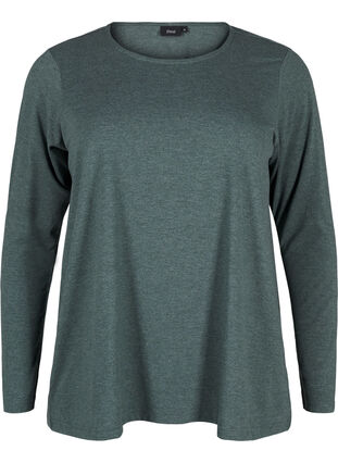 Zizzi Langermet T-skjorte med rund hals, Scarab Mel., Packshot image number 0