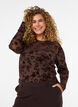 Meshbluse med blomstertrykk, Brun, Model image number 0