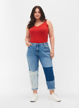 Zizzi Topp med blonder, 2 stk., Black/Chinese Red, Model image number 2