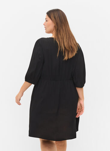 Kjole med knapper og 3/4-ermer , Black, Model image number 1