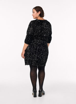 Zizzi Bluse med paljetter og lange ermer, Svart, Model image number 2