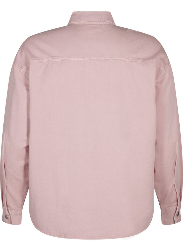 Ensfarget dongeriskjorte med brystlommer, Pale Mauve, Packshot image number 1