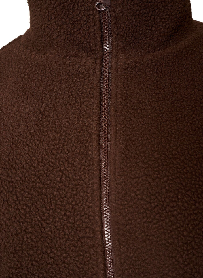 Teddyjakke med brodert kant i hullm&oslash;nster og h&oslash;y hals, Brun, Packshot image number 2