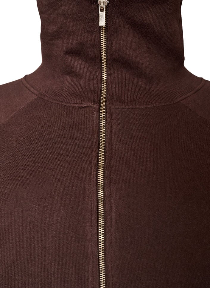 Sweat cardigan med h&oslash;y krage og glidel&aring;s, Brun, Packshot image number 2