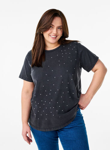 Zizzi T-skjorte i økologisk bomull med et kult trykk, Grå, Model image number 0