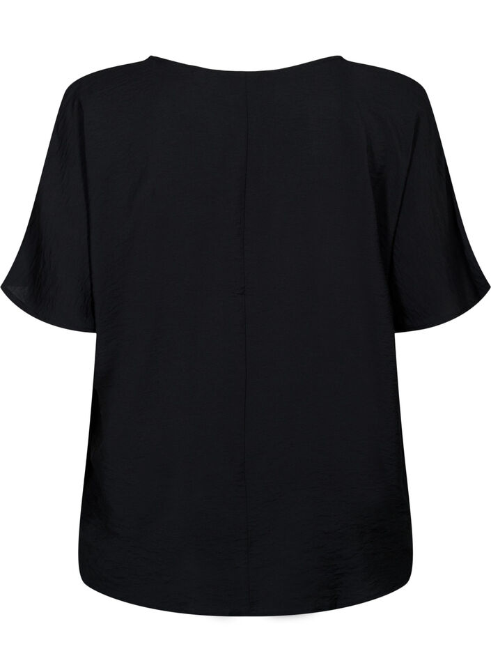 Kortermet viskosebluse med V-hals, Black, Packshot image number 1