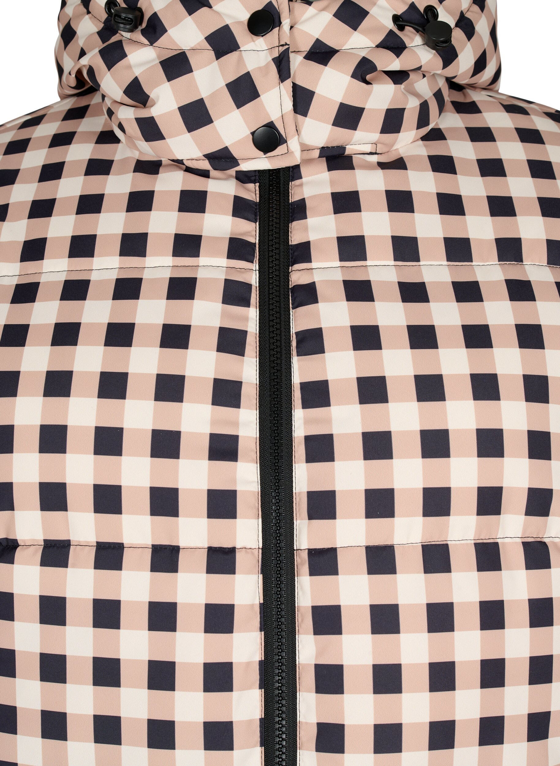 Zizzi Sjekket puffer vinterjakke, Black w. Nomad Check, Packshot image number 2
