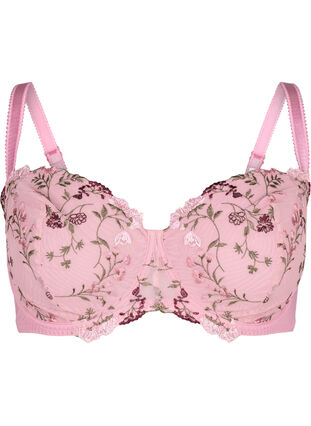 Zizzi Balconette-BH med broderte blomster, Rosa, Packshot image number 0