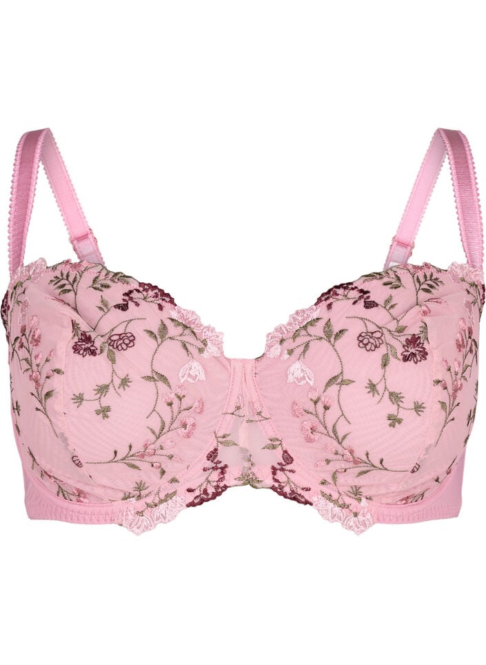 Balconette-BH med broderte blomster, Rosa, Packshot image number 0