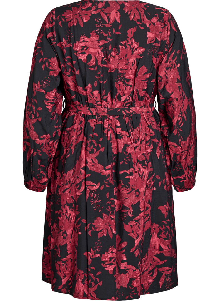 Knelang kjole med knytebelte og omslagsuttrykk, Svart, Packshot image number 1