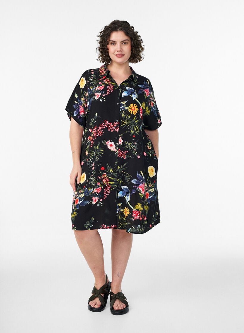 Loose fit lang skjorte i viskose, Svart, Model image number 0