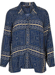 Lang viskoseskjorte med mønster, Blue Patch AOP