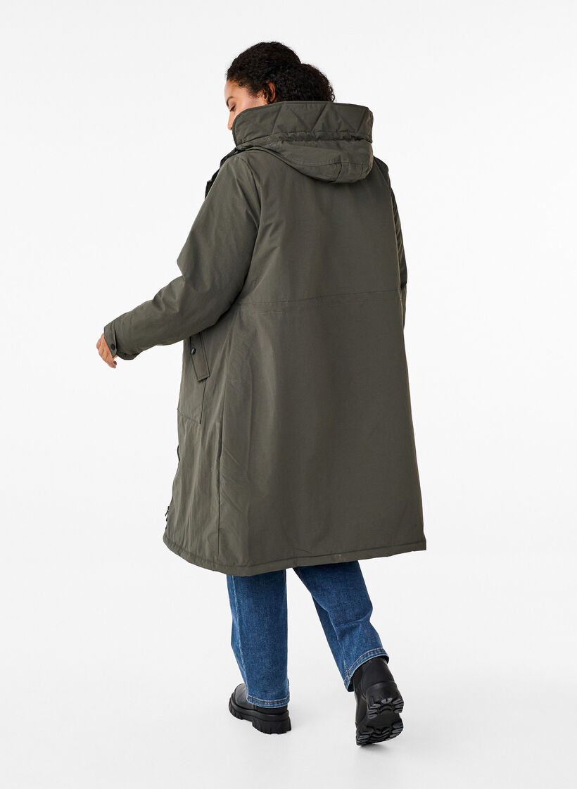 Parkas med hette og justerbar midje, Black Olive, Model image number 2