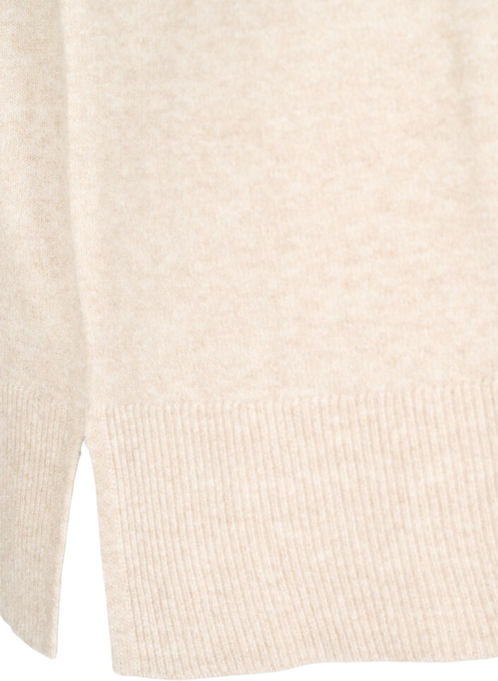 Strikket vest med ribbestrikkede kanter, Beige, Packshot image number 3