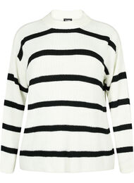 FLASH - Strikket genser med striper, White/Black Stripe