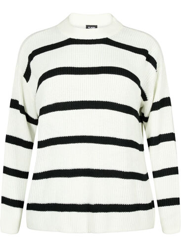 FLASH - Strikket genser med striper, White/Black Stripe, Packshot image number 0